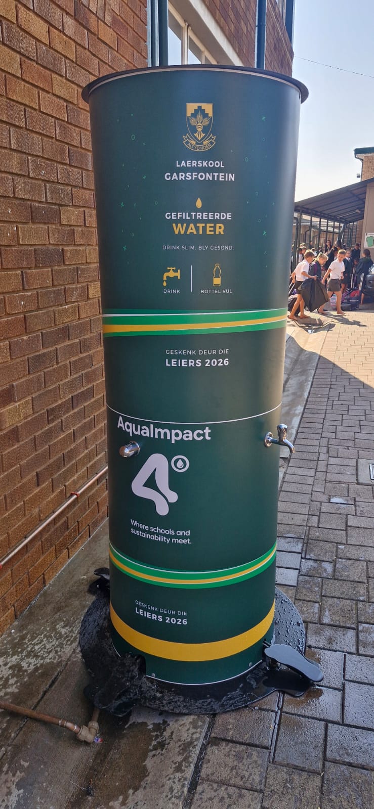 AquaImpact GULP hydration station at Laerskool Garsfontein alongside GULP Art Collection artwork